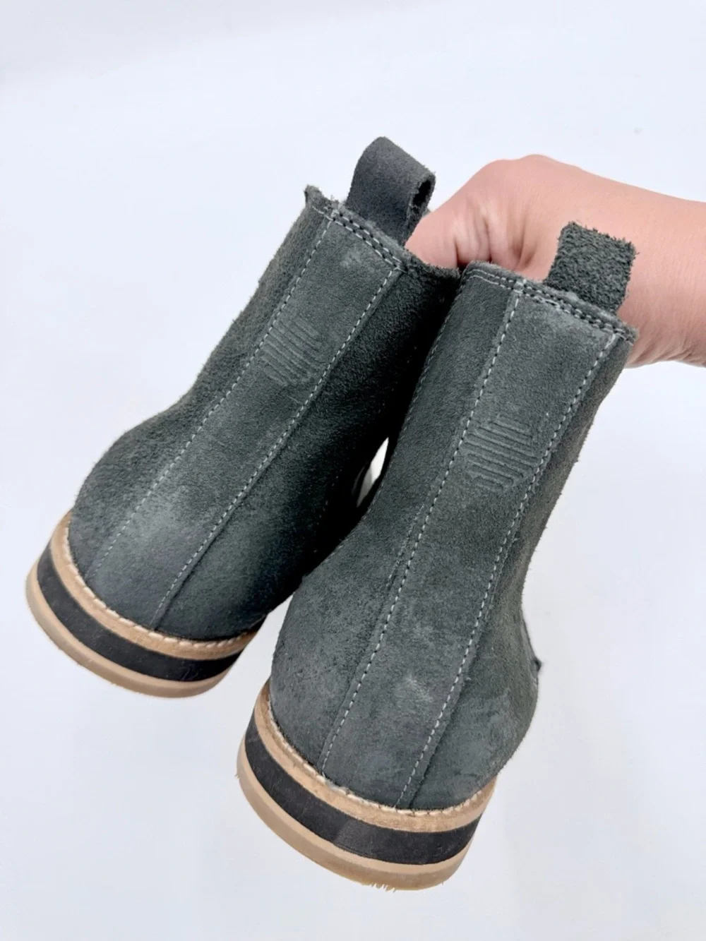 HARI MARI Odessa Waxed Suede Chelsea Boots Gray Sage